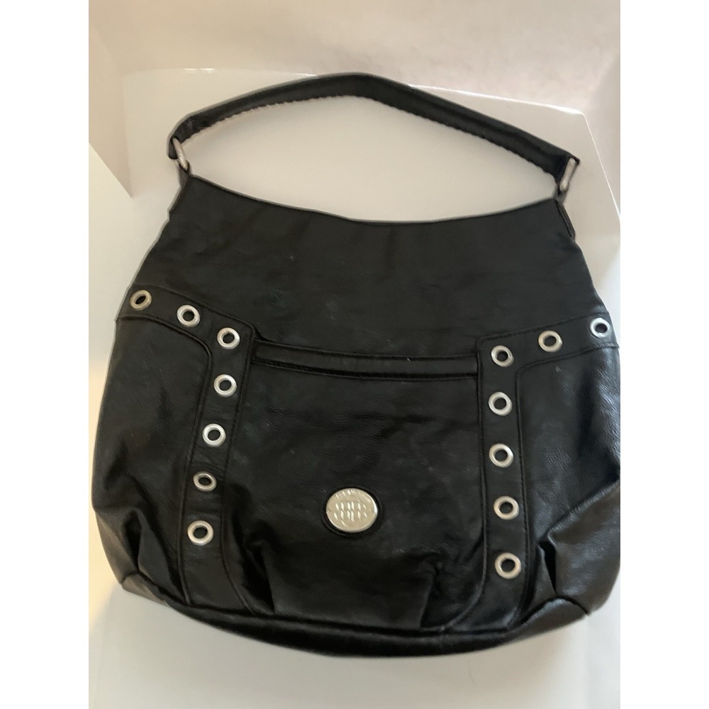 Dana Buchman Faux Pebbled Leather Black Hobo With Silver Studded Hardware
